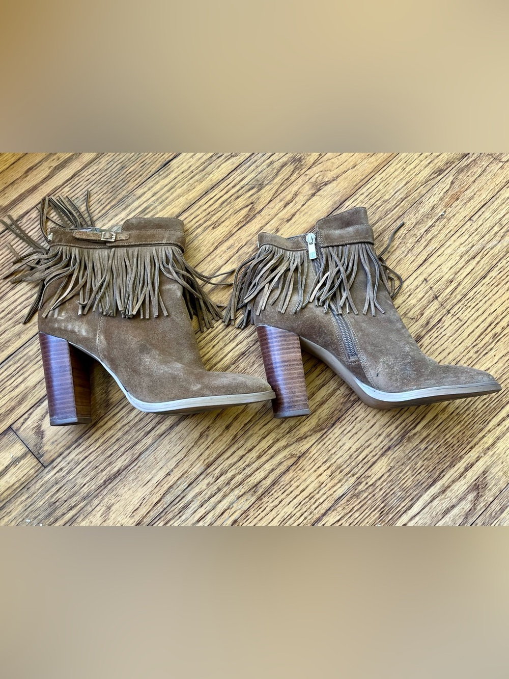 Ivanka Trump Boho Fringe Suede Heeled Boots Size 7.5